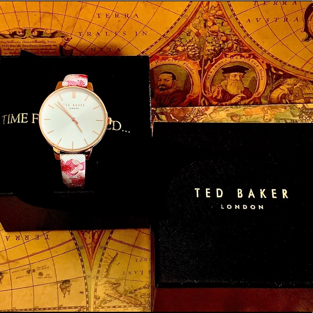 Ted Baker Floral Graphic Leather Band Watch.